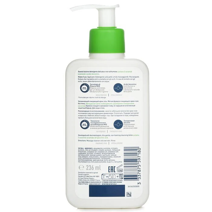 CeraVe Hydrating Cleanser For Normal to Dry Skin (With Pump) 236ml/8oz - Image 3